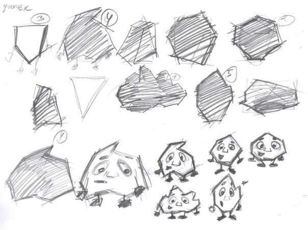 Покажу на примере уголька. Я брала реальные фотографии угля и начинала их рисовать. Позже пририсовывала им рожицы.