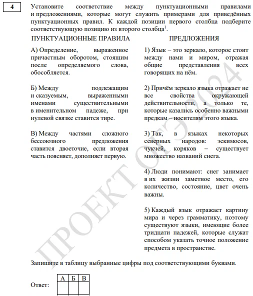 Одно из новых заданий в ОГЭ по русскому языку.