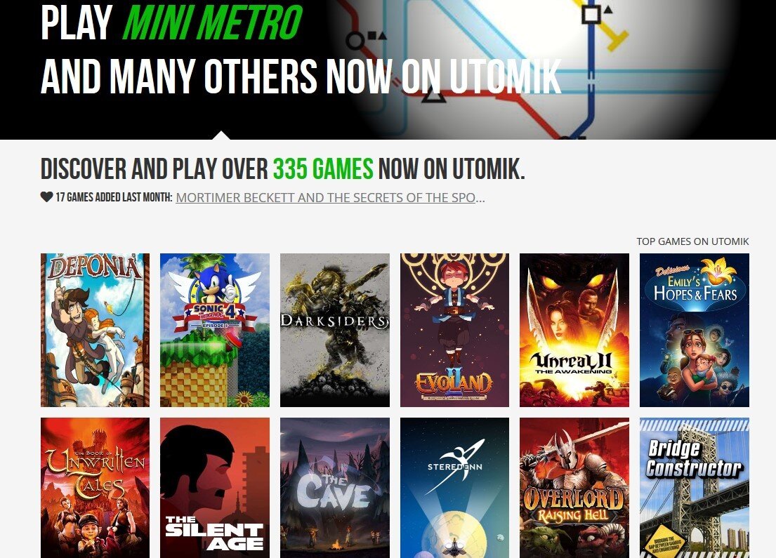 Снимок экрана с сайта Utomik