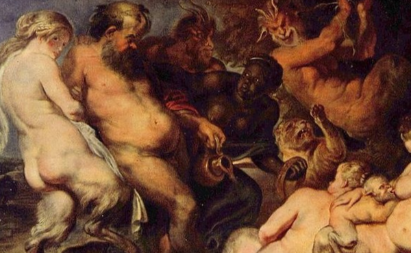 Баханалия, или обряды в честь Бахуса (Диониса), были инициированы в Великой Греции, откуда они попали в Рим, превратившись в развратную оргию. На иллюстрации фрагмент фрагмента картины Рубенса 'Баханалия'.