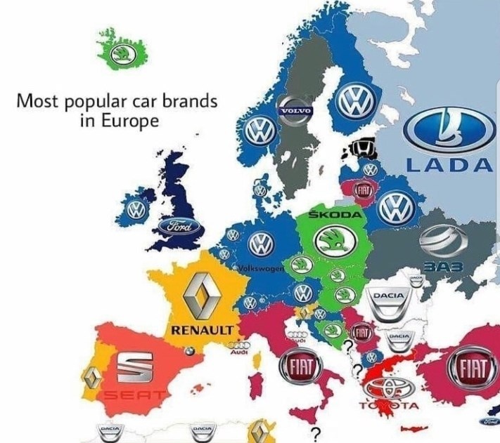 Самые популярные автобренды в странах Европы