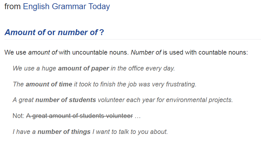Cкриншот из Кембриджской грамматики https://dictionary.cambridge.org/grammar/british-grammar/amount-of-number-of-or-quantity-of 