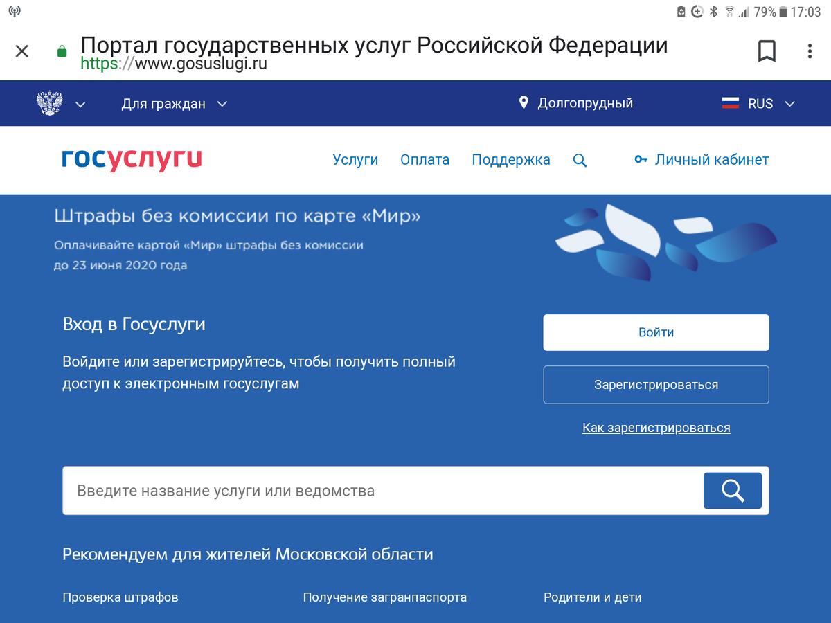 Скриншот портала госуслуги без входа на него