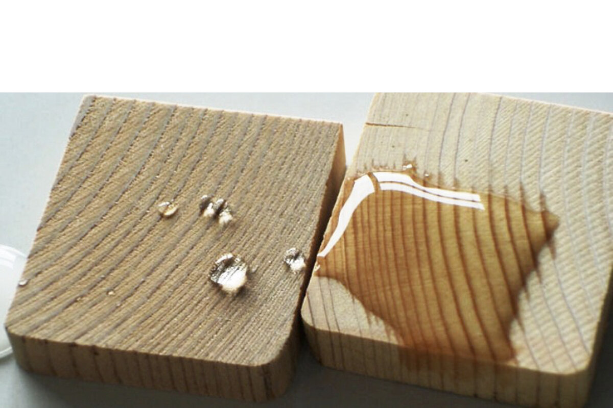 Фото: Слева обработка защитным составом, справа без обработки.