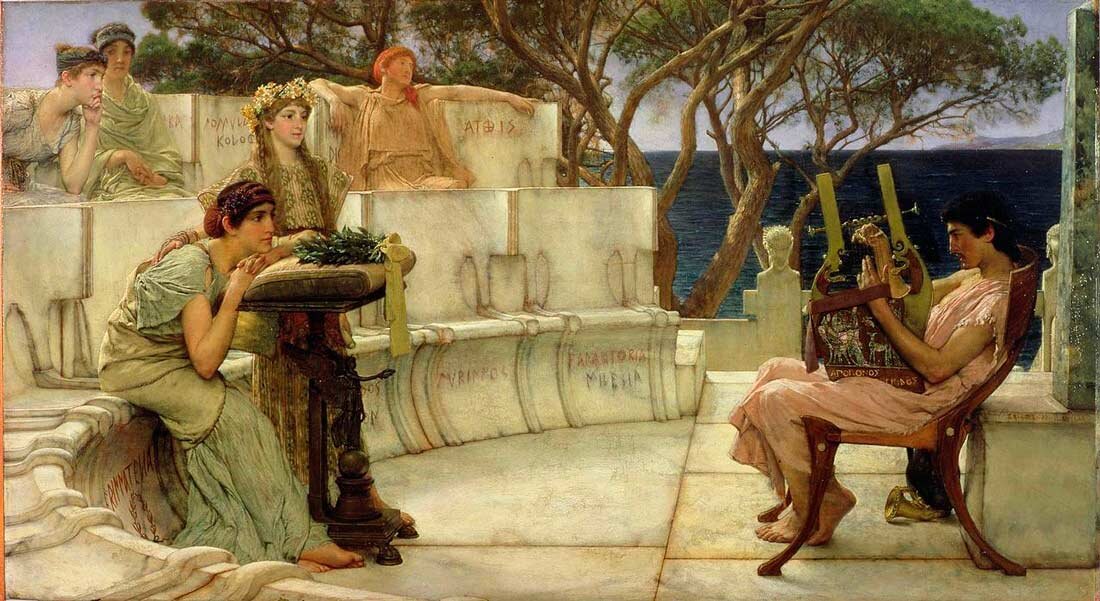 Sappho and Alcay. Painting by L. Alma-Tadem, 1881