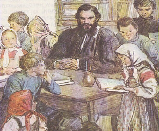 Лев Толстой обучает детей