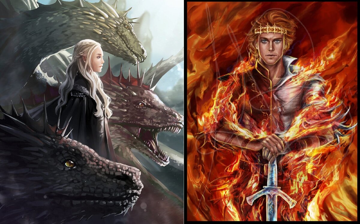 Дейнерис Таргариен и Ранд ал'Тор (арты www.characterartgallery.com, www.wot.fandom.com).