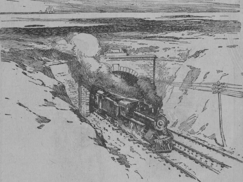 Появление железной дороги. Поезд в тоннеле. Первая трансконтинентальная железная дорога США. Тоннель с поездом в Нью-Йорке. Поезд выезжает из тоннеля рисунок.