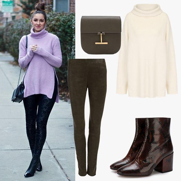 Свитер The Row, легинсы Irfe, сумка Tom Ford, ботильоны Dries Van Noten