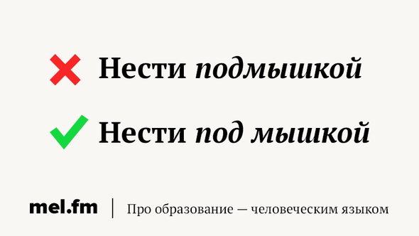 Как правильно: «нести подмышкой» или «под мышкой» | Грамотность на «Меле» |  Дзен