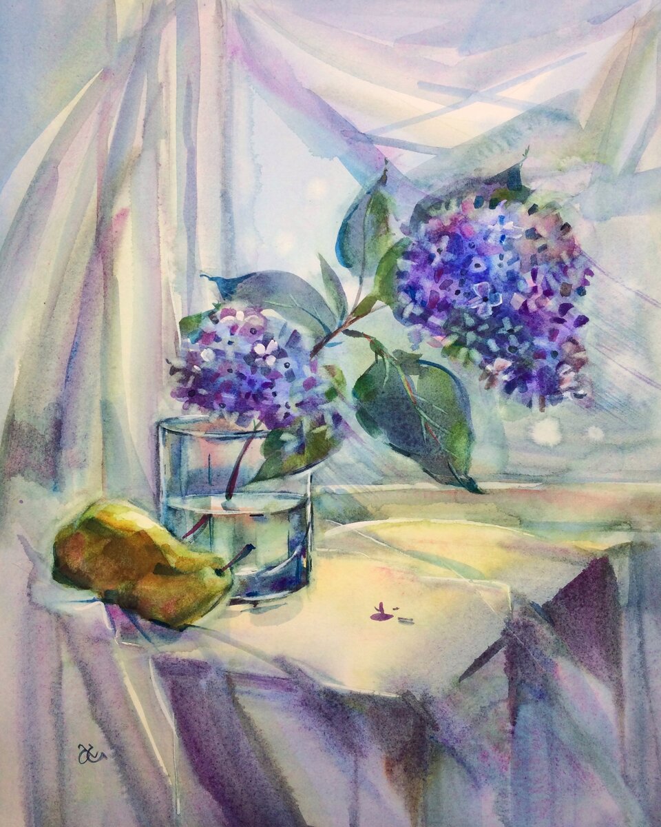 Бумага Fabriano 28х33 см. Акварель Kissho . Только три краски. Голубая, розовая, жёлтая лимонная.