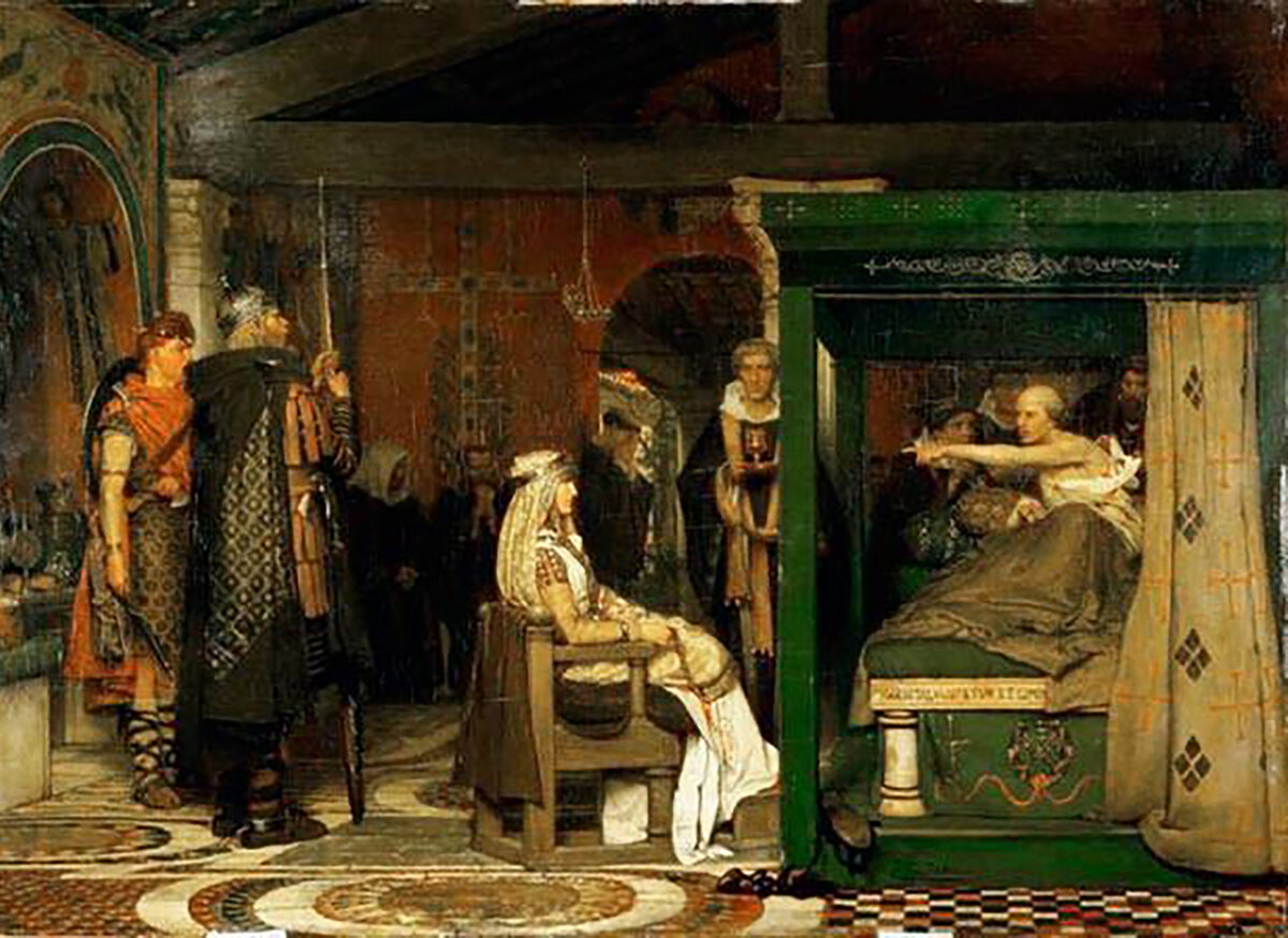 Альма-Тадема, «Фредегунда приходит навещать умирающего Претекстата»