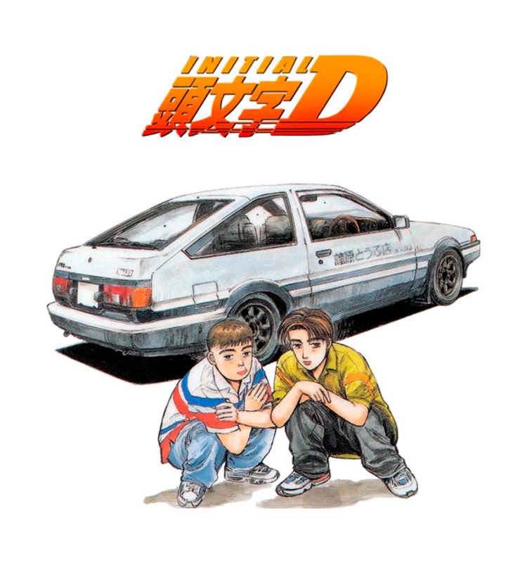 Initial D. Справа Главный герой Такуми Фудживара, а слева его лучший друг Ицуки