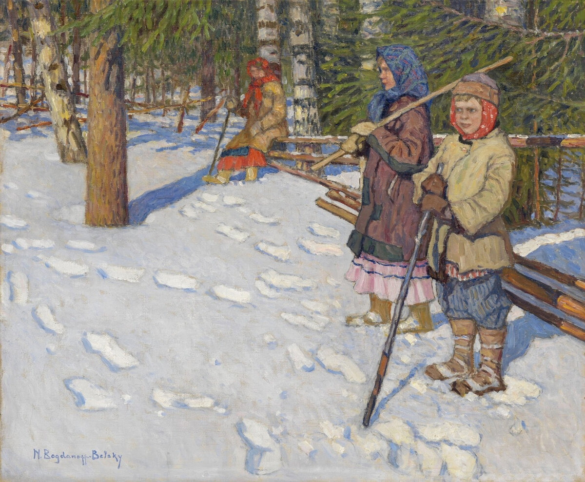 Н.П. Богданов-Бельский, "Дети в зимнем лесу".