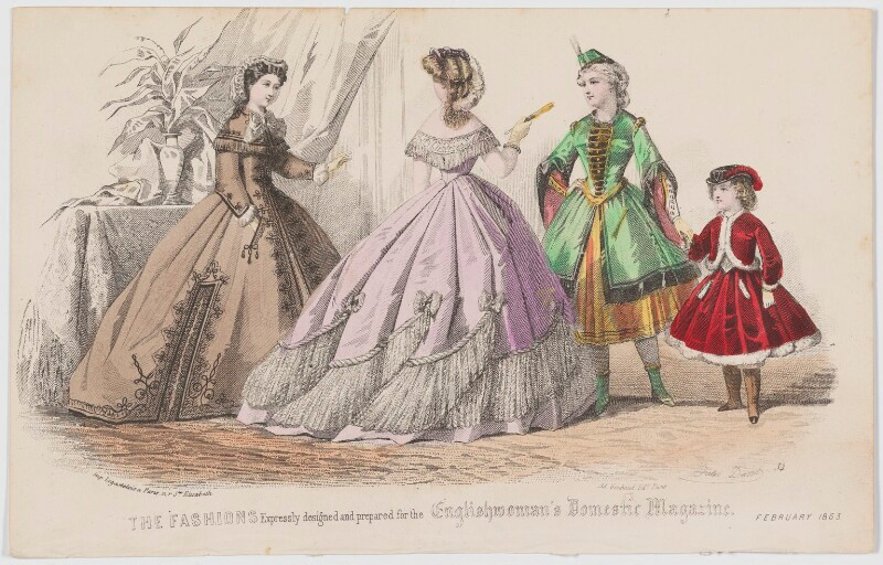 Модная гравюра из журнала "Englishwomen Domestic Magazine", февраль 1863. (с) Из коллекции Национальной портретной галереи (Лондон)