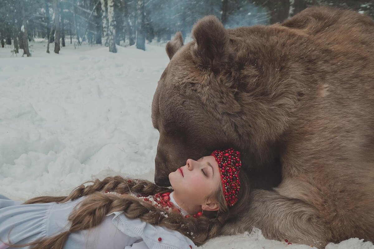 Медведь и девушка картинки любовь