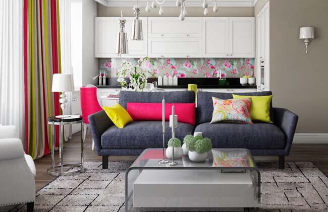 Нескучное разбавление акцентами квартиры студии.