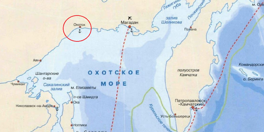 Заливы охотского моря на карте