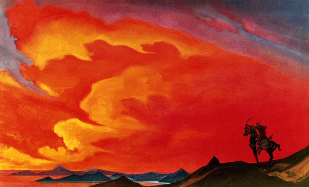 Гэсэр-хан. 1941. Холст, темпера. 91 x 152. Мемориальная квартира Ю. Н. Рериха, Москва. Изображение Википедия