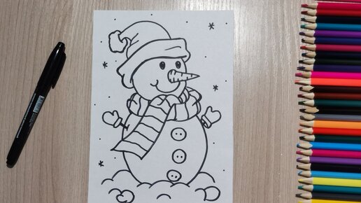 Как нарисовать снеговика.Уроки рисования для детей 4-8лет.