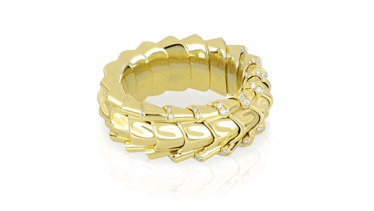 Кольцо Khalas Date Palm из 18-каратного желтого золота с бриллиантами и механизмом AbrozoFIT. 