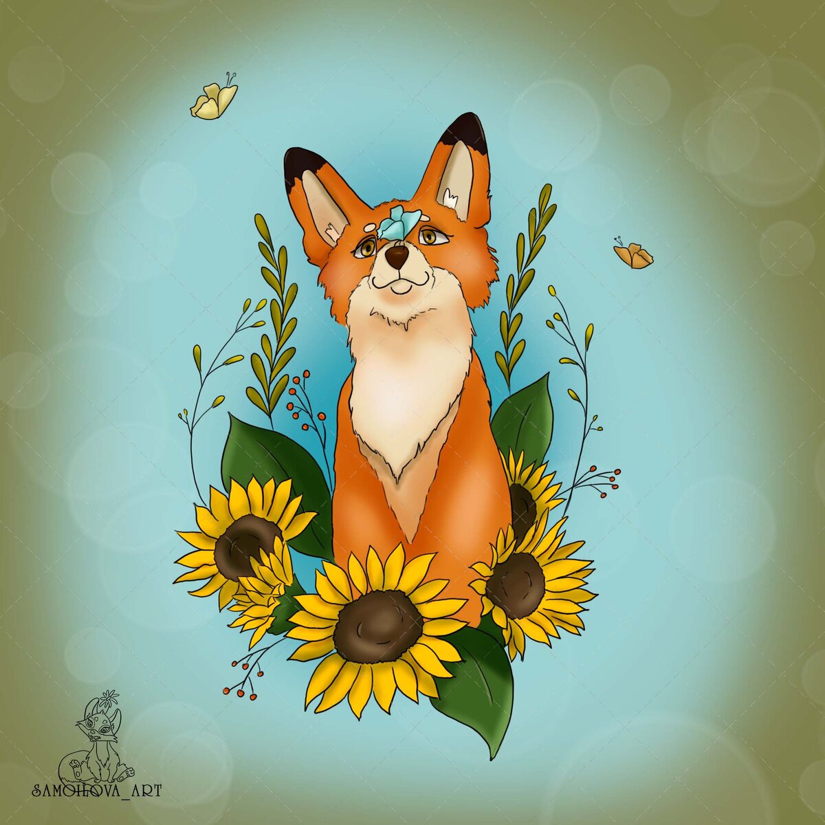 Лиса в подсолнухах