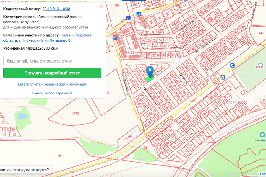 Скриншот публичной кадастровой карты