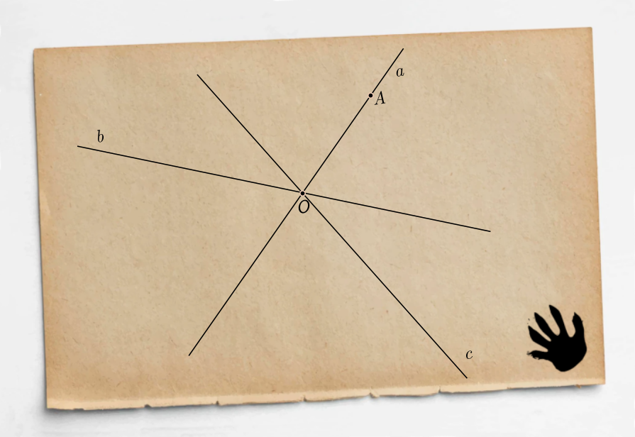Даны три прямые a, b и c, пересекающиеся в точке O а также точка А на прямой a. Требуется построить треугольник с вершиной A, такой, чтобы данные прямые были его медианами.