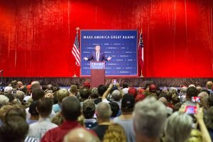   Norcross, GA, USA - October 10, 2015: Presidential candidate and Republican party nominee Donald Trump giving a speech at a rally in Georgia Анастасия Крестьянова