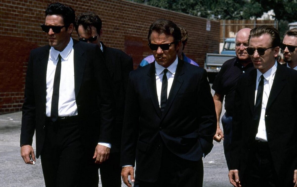 Майкл Мэдсен,  Харви Кейтель и Тим Рот в фильме «Бешеные псы» (Reservoir Dogs)