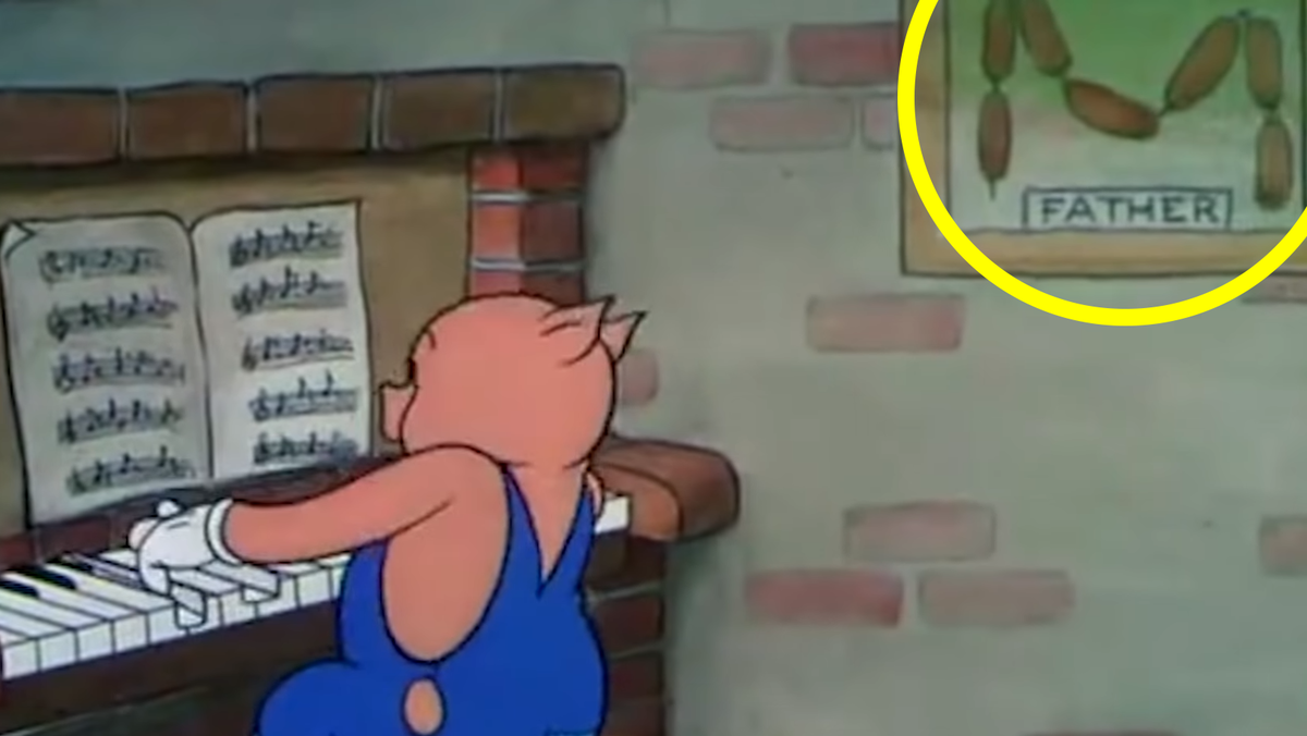 Но если посмотреть на следующий фрагмент, то мы увидим отца семейства в виде сосисок 