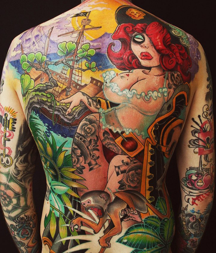 Тату на все спину в стиле New school