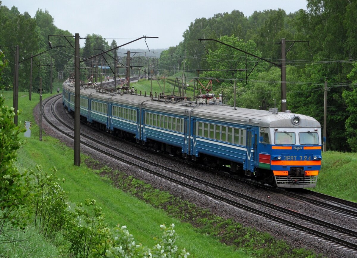 Типичный представитель флоры и фауны электропоезд ЭР9Т 724 автор фото Алексей Тихомиров