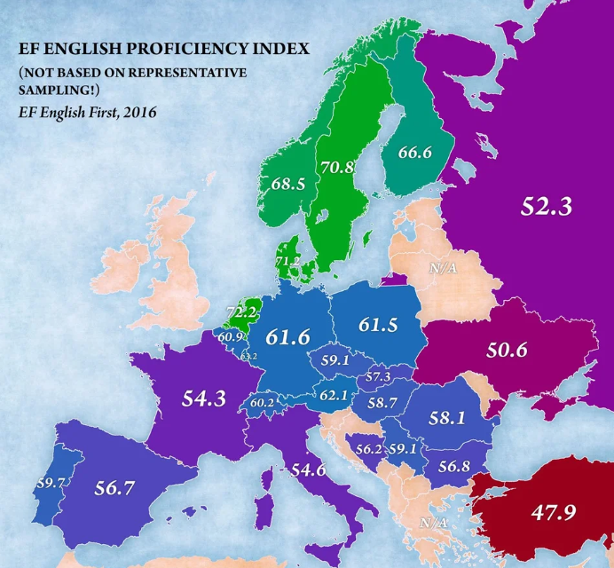 Знание английского языка в Европе