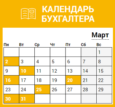 Календарь бухгалтера на март 2024 года таблица