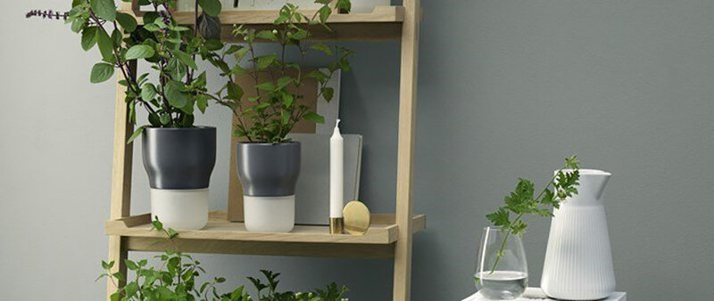 Горшки с функцией самополива из стекла и керамики  бренда  Eva Solo. 