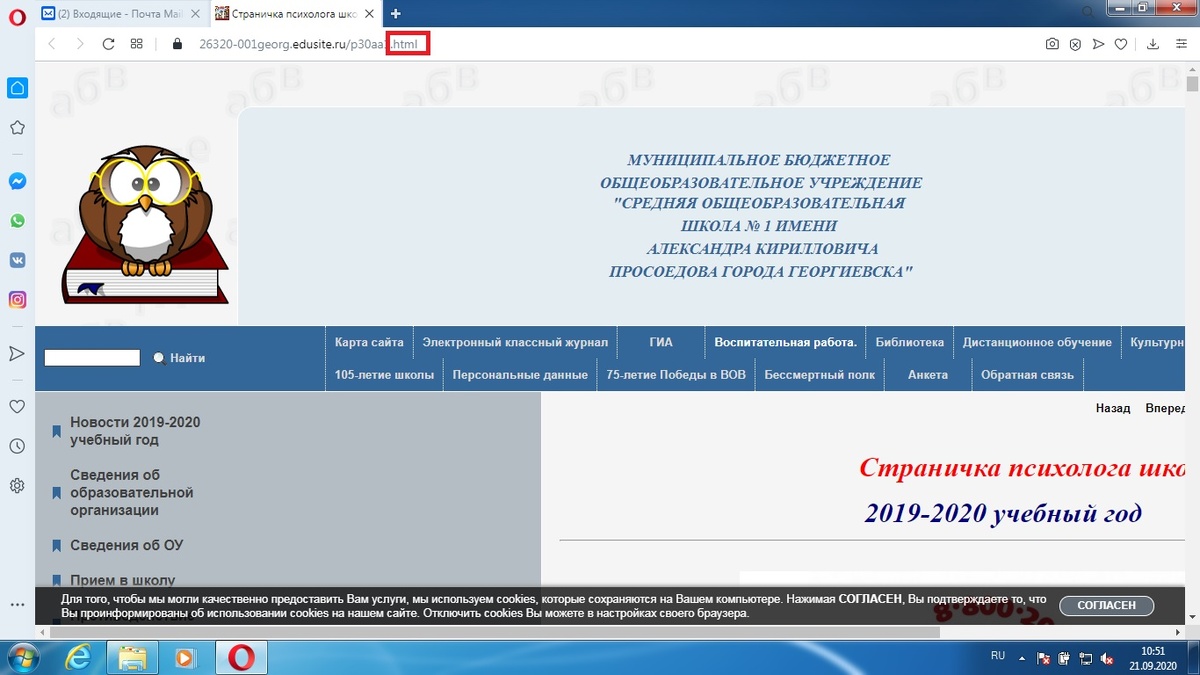 Обратите внимание на адресную строку: страницы на HTML имеют, как правило,  расширение .html или .htm