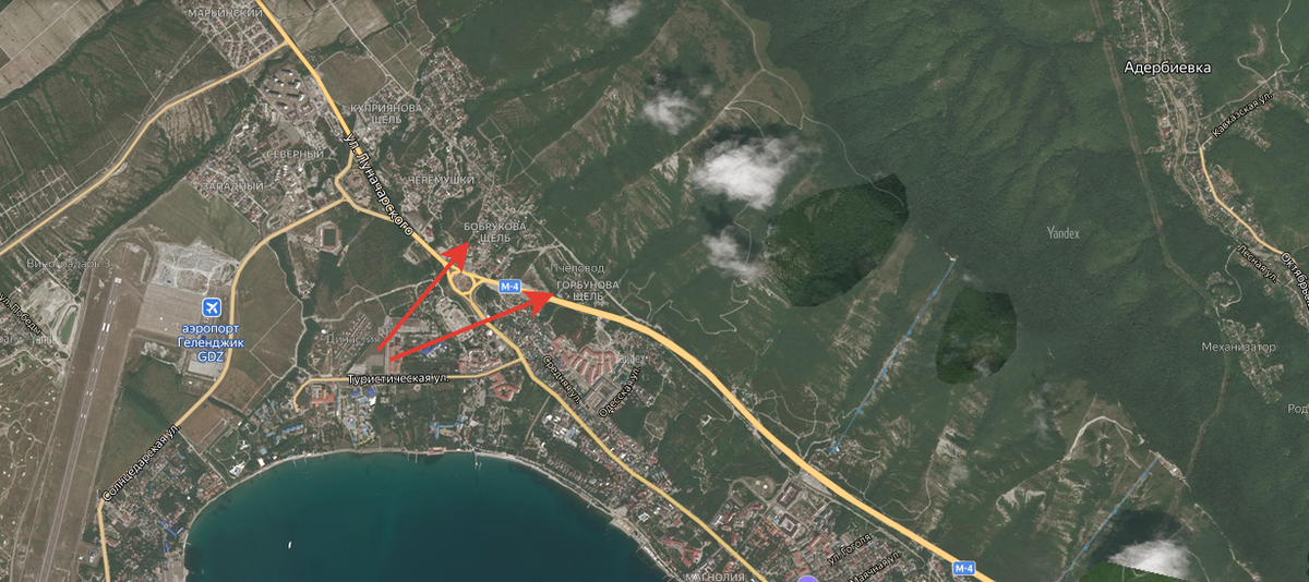 Стрелками отмечены Горбунова и Бобрукова щели