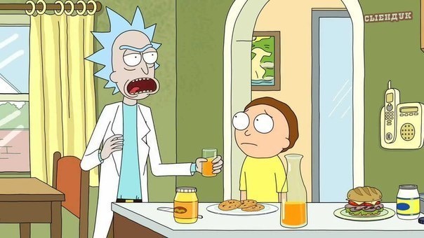 А вот тут тот самый кадр когда Рик (дедушка, ученый) объясняет своему внуку Морти что да как.