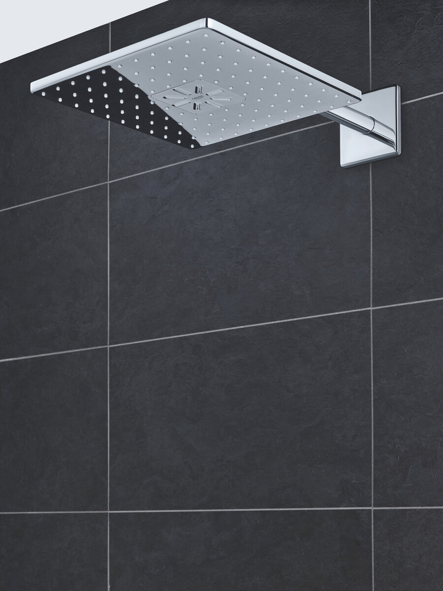 1  фото: GROHE RainShower 310 Cube 
2 фото: Режим PureRain
3 фото: Режим ActiveRain
4 фото: Совмещение двух режимов
