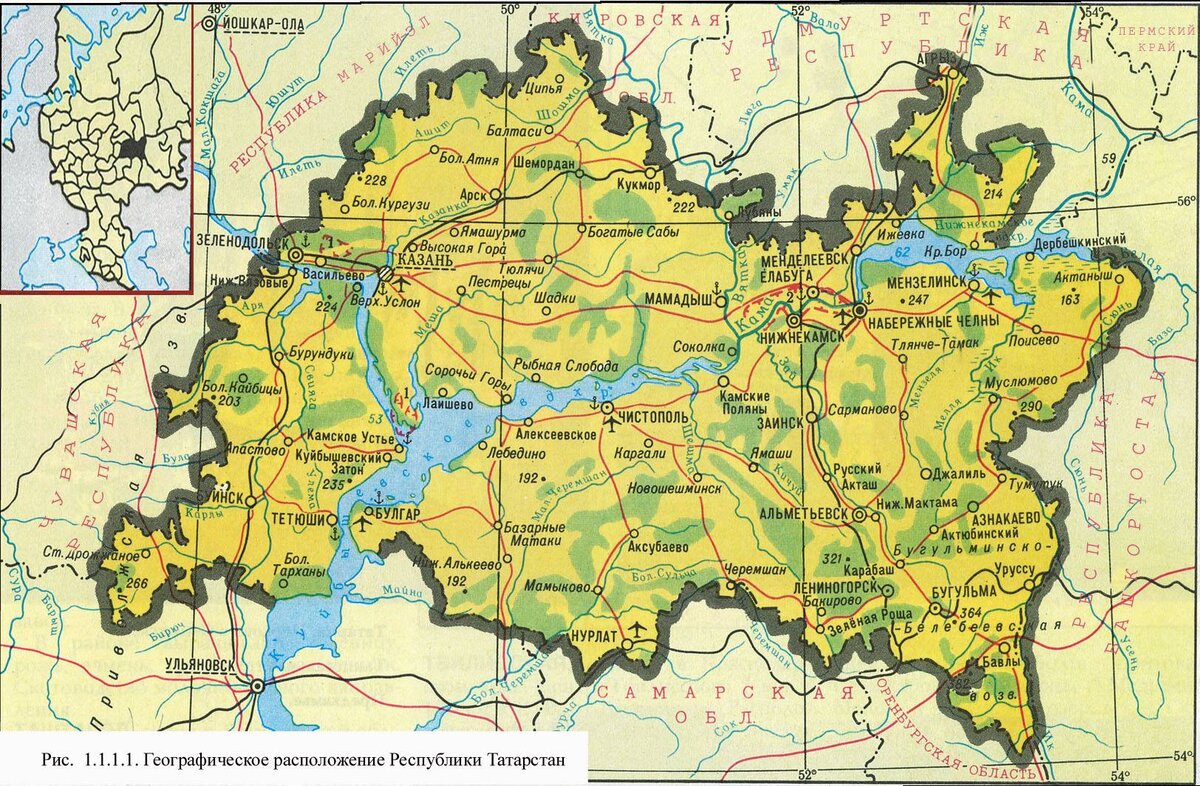 Физическая карта Республики Татарстан