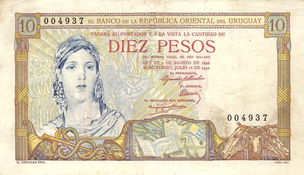 
Уругвайский песо, в то время одна из самых стабильных и крепких валют в мире. Инфляции страна пока еще не знала, песо был чуть дороже американского доллара. И этих песо в стране хватало - можно было выкладывать огромные суммы на разного рода празднования вроде чемпионата мира по футболу