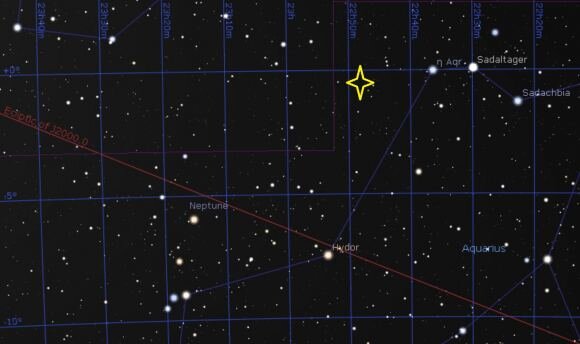 Расположение ULAS J2249-0112 в небе. 
Предоставлено: Stellarium / Дейв Дикинсон