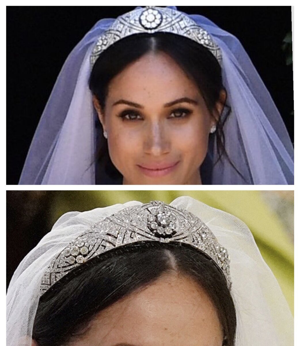 тиара меган маркл на свадьбе. меган маркл свадебное платье. тиара меган. меган маркл тиара. в какой тиаре выходила замуж меган маркл.