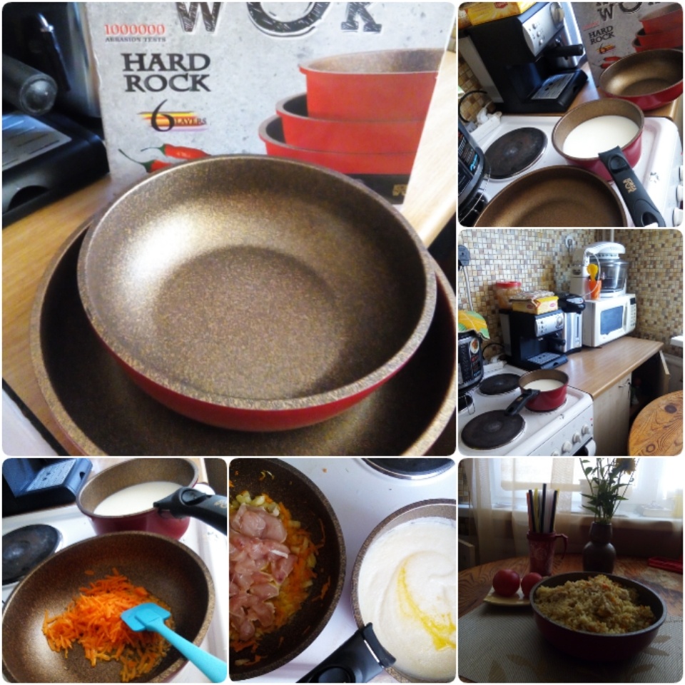 По сути это ковш и два сотейника разной глубины со съёмной ручкой и антипригарным покрытием. Впрочем, один из сотейников можно обозвать и сковородой