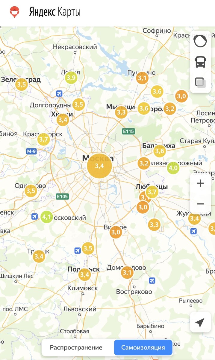 Индекс самоизоляции в Москве в 14:30 по мск.