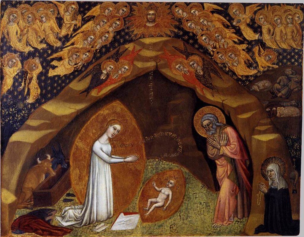 Никколо ди Томмазо. 1373-1375. Бригитта Шведская и ее видение Рождества / Niccolò Di Tommaso. St Bridget and the Vision of the Nativity. After 1372. Tempera on wood. 44 cm x 54 cm. Pinacoteca Vaticana