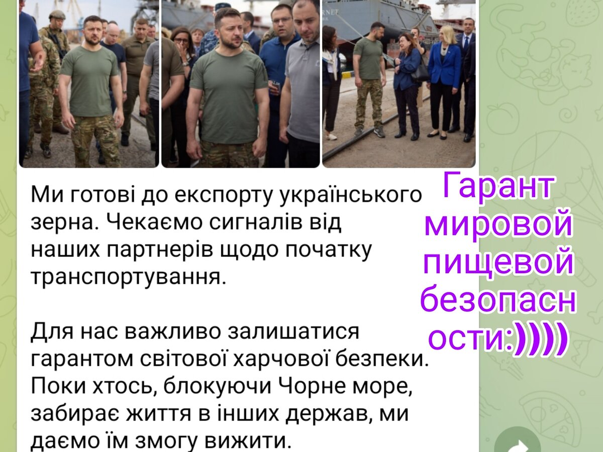 Зеленский возомнил себя Наполеоном и гарантом МИРОВОЙ пищевой безопасности, это с 8% мирового экспорта;)
