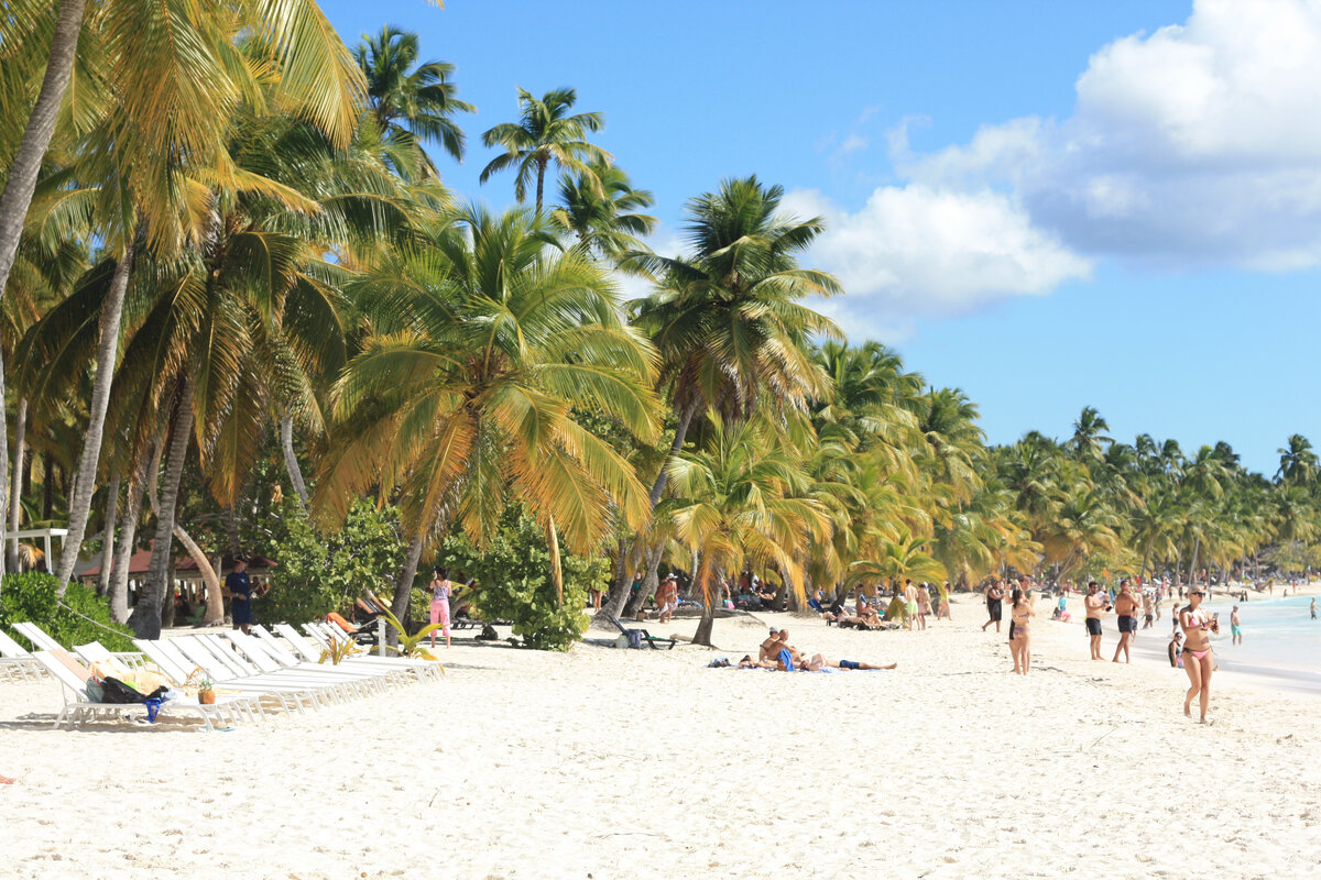 Контраст белого песка и зелени со всеми оттенками голубого и синего