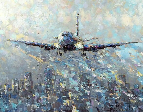 Д. Кустанович "Посадка самолёта ранним утром" (2016)